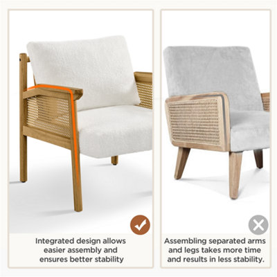 Yaheetech White Boucle Upholstered Accent Chair with Rattan Back and Sides