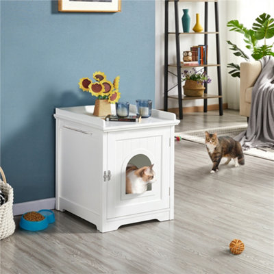 YITAHOME Cat Litter Box Enclosure With Storage - Hidden Cabinet With Drawers & Scratching Post, White