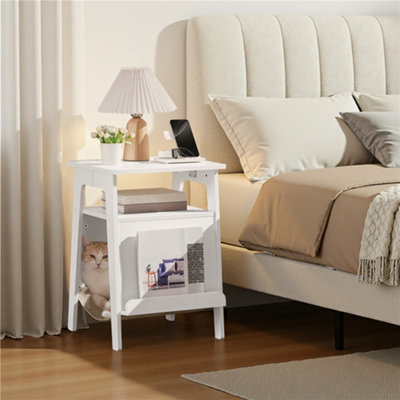 Yaheetech White Classic Wooden End Table with Cat House & Scratching Board