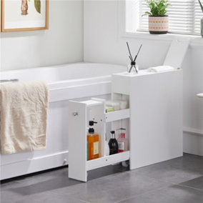 Yaheetech White Compact Bathroom Storage Cabinet with Wheels