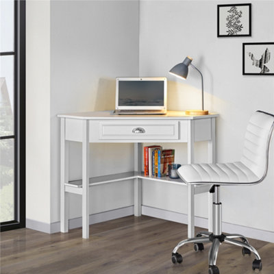 Yaheetech White Corner Computer Desk with Storage Drawer