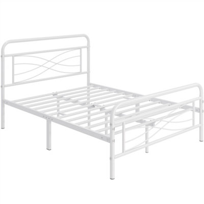 Yaheetech White Double Metal Bed Frame with Criss-Cross Design Headboard and Footboard