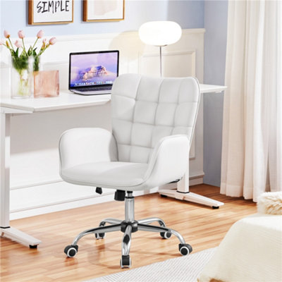 Yaheetech White Faux Leather Desk Chair with Padded Armrests