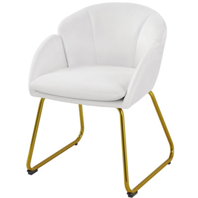Yaheetech White Flower Shape Velvet Armchair with Golden Metal Legs
