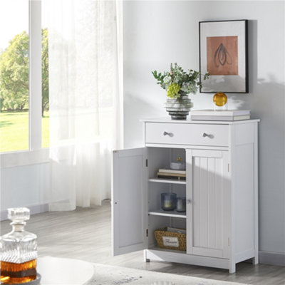 Yaheetech White Free-Standing Bathroom Cabinet with Adjustable Shelf (H)80cm (W)60cm