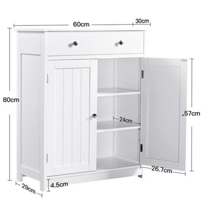 Yaheetech White Free-Standing Bathroom Cabinet with Adjustable Shelf (H)80cm (W)60cm