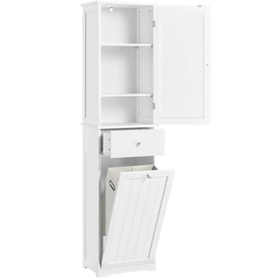 Yaheetech White Freestanding Bathroom Cabinet with Laundry Basket and ...