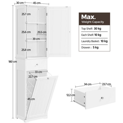 Yaheetech White Freestanding Bathroom Cabinet with Laundry Basket and Storage Shelves