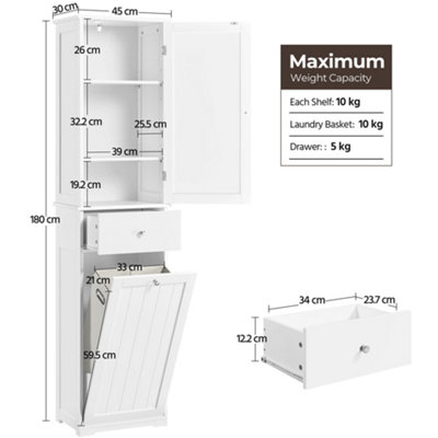 Yaheetech White Freestanding Bathroom Cabinet with Laundry Basket and ...