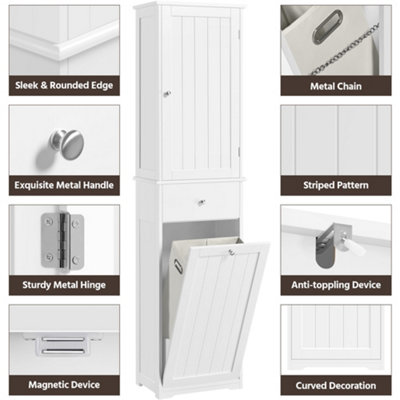 Yaheetech White Freestanding Bathroom Cabinet with Laundry Basket and ...