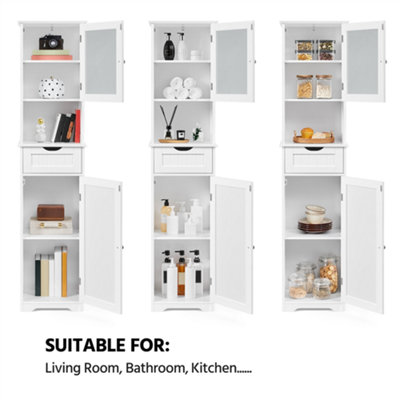 Yaheetech White Freestanding Bathroom Storage Cabinet with Door 1.7m Height