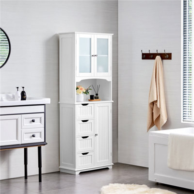 Yaheetech White Freestanding Bathroom Storage Cabinet with Glass Door ...