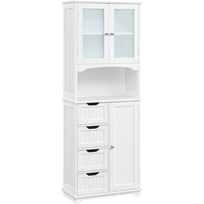 Yaheetech White Freestanding Bathroom Storage Cabinet with Glass Door