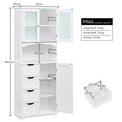 Yaheetech White Freestanding Bathroom Storage Cabinet with Glass Door