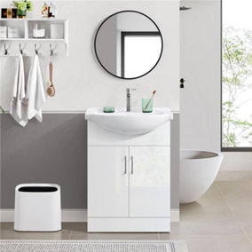 Yaheetech White Freestanding Bathroom Vanity Cabinet with Ceramic Basin Set
