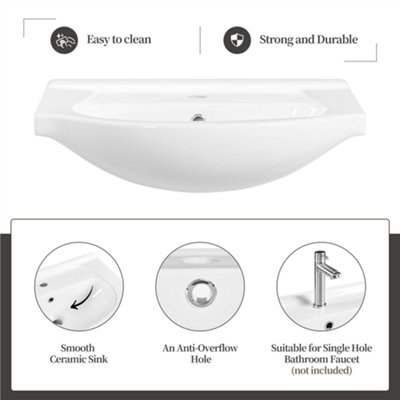 Yaheetech White Freestanding Bathroom Vanity Cabinet with Ceramic Basin Set