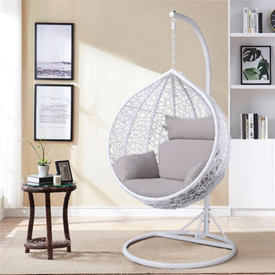 Yaheetech White Hanging Egg Chair with Cushion Garden Patio Rattan Swing Chair