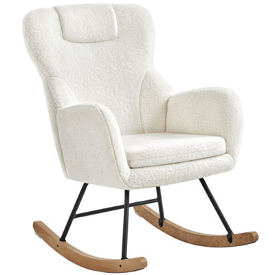 Yaheetech White High Back Rocking Accent Chair with Beech Wood Legs
