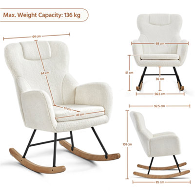 Yaheetech White High Back Rocking Accent Chair with Beech Wood Legs