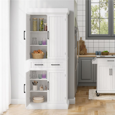 Yaheetech White Kitchen Pantry Cabinet with Adjustable Shelves