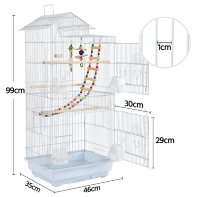 Image showcasing Yaheetech White Large Roof Top Metal Bird Cage w/ Swing and Ladder