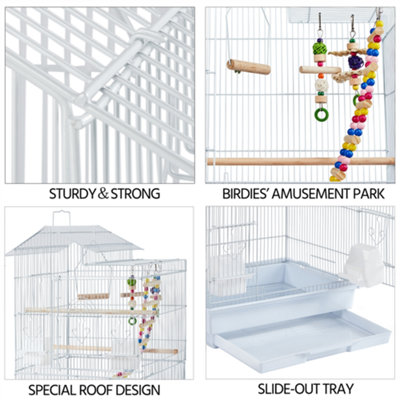 Yaheetech White Large Roof Top Metal Bird Cage w/ Swing and Ladder - 6