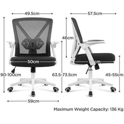 Yaheetech White Mesh Office Chair with Flip-up Armrests