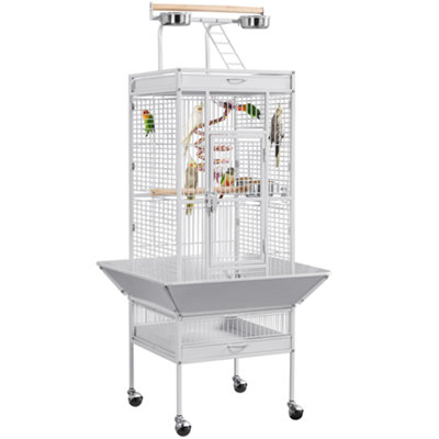 Yaheetech White Metal Bird Cage with Playtop and Casters
