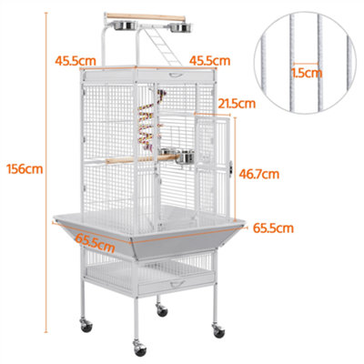 Yaheetech White Metal Bird Cage with Playtop and Casters - 3