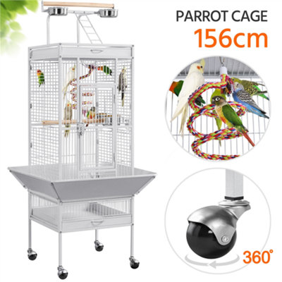 Yaheetech White Metal Bird Cage with Playtop and Casters - 4