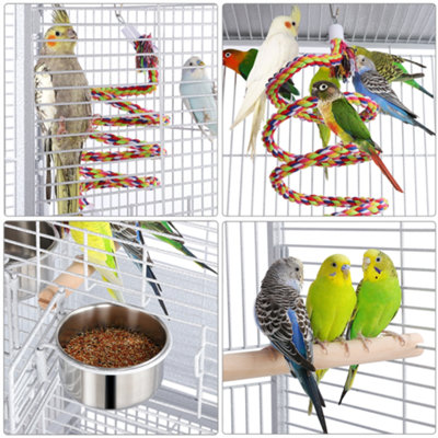Yaheetech White Metal Bird Cage with Playtop and Casters - 6