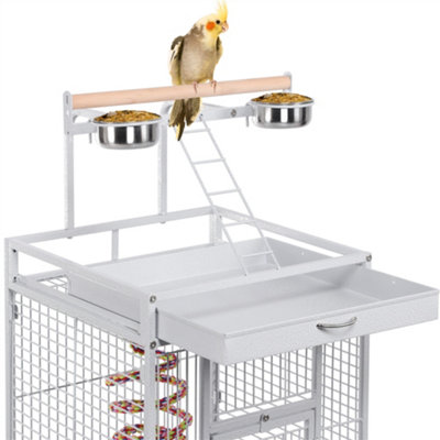 Yaheetech White Metal Bird Cage with Playtop and Casters - 8