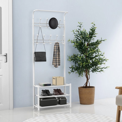 Yaheetech White Metal Hall Tree with Shoe Storage