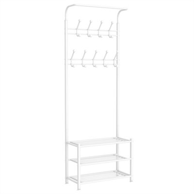 Yaheetech White Metal Hall Tree with Shoe Storage