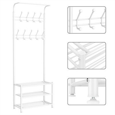 Yaheetech White Metal Hall Tree with Shoe Storage - 4
