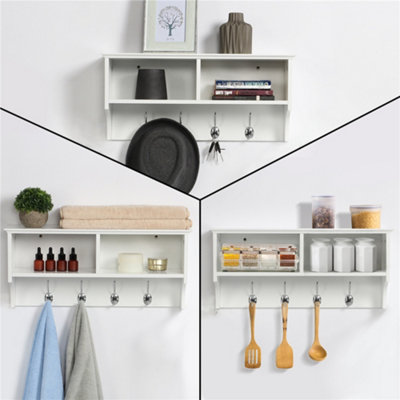Yaheetech White Metal Hallway Coat Hook and Storage Unit