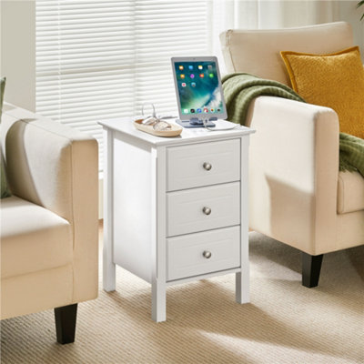 Yaheetech White Modern 3 Drawer End Table with Charging Station