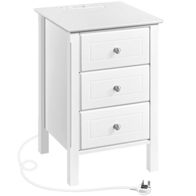 Yaheetech White Modern 3 Drawer End Table with Charging Station