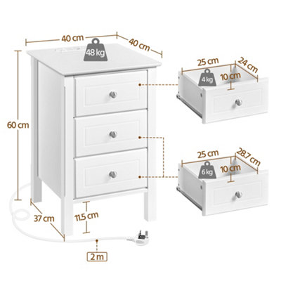 Yaheetech White Modern 3 Drawer End Table with Charging Station