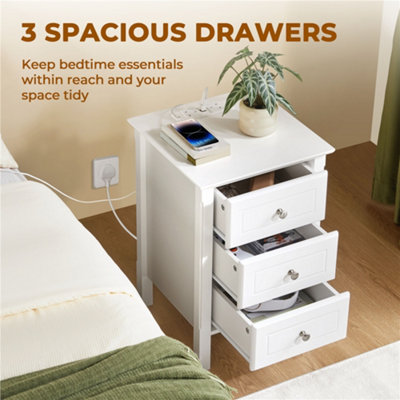 Yaheetech White Modern 3 Drawer End Table with Charging Station