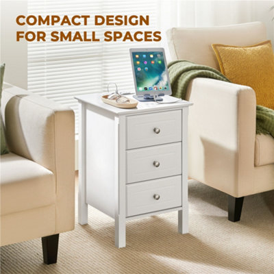 Yaheetech White Modern 3 Drawer End Table with Charging Station