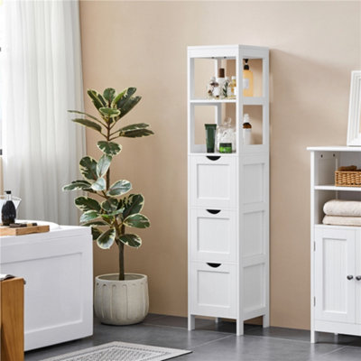 Yaheetech White Modern Bathroom Storage Cabinet with 3 Drawers