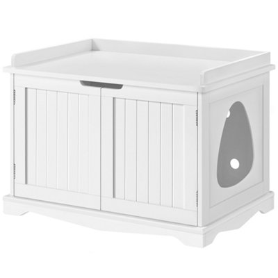 Yaheetech White Multifunctional Wooden Cat Litter Box with Door and ...