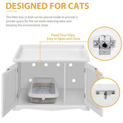Yaheetech White Multifunctional Wooden Cat Litter Box with Door and ...