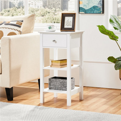 Yaheetech White Narrow Bedside Table Nightstand with 1 Drawer & 2 Shelves