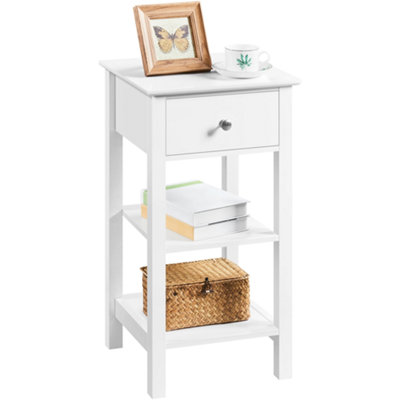 Yaheetech White Narrow Bedside Table Nightstand with 1 Drawer & 2 Shelves