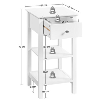 Yaheetech White Narrow Bedside Table Nightstand with 1 Drawer & 2 Shelves