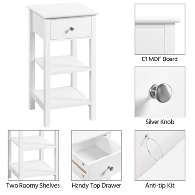 Yaheetech White Narrow Bedside Table Nightstand with 1 Drawer & 2 Shelves