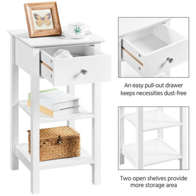 Yaheetech White Narrow Bedside Table Nightstand with 1 Drawer & 2 Shelves