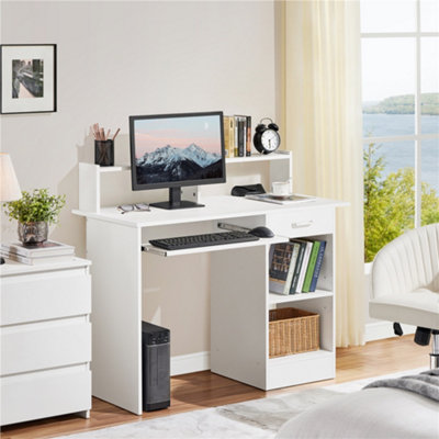 Yaheetech White Office Computer Desk with Keyboard Tray